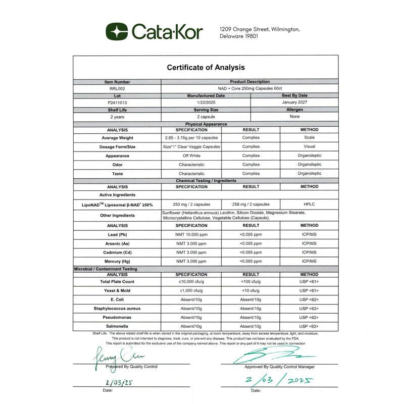 Cata-Kor NAD Supplement - Liposomal NAD 500 mg